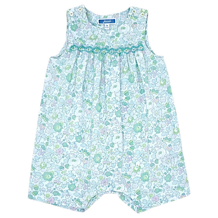 Combinaison bébé fille Jacadi, vert en tissu Liberty, taille 6 mois, seconde main haut de gamme, vue de face