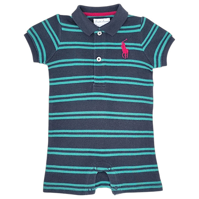 Combinaison bébé garçon Ralph Lauren Baby, bleu/vert en maille piquée, taille 3 mois, seconde main luxe, vue de face