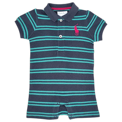 Combinaison bébé garçon Ralph Lauren Baby, bleu/vert en maille piquée, taille 3 mois, seconde main luxe, vue de face