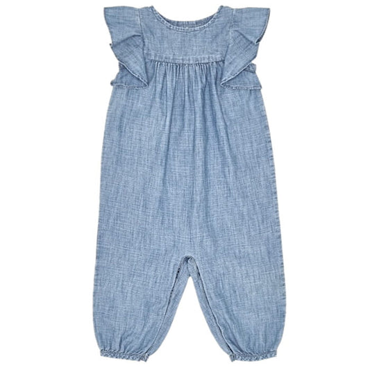 Combinaison longue bleu jean, Ralph Lauren, 12 mois, vue de face, vêtement bébé fille de marque, article d'occasion en état impeccable
