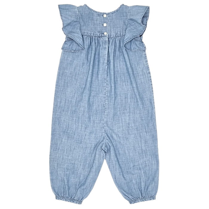 Combinaison longue bleu jean, Ralph Lauren, 12 mois, vue de dos, vêtement bébé fille de marque, article d'occasion en état impeccable