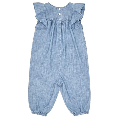 Combinaison longue bleu jean, Ralph Lauren, 12 mois, vue de dos, vêtement bébé fille de marque, article d'occasion en état impeccable