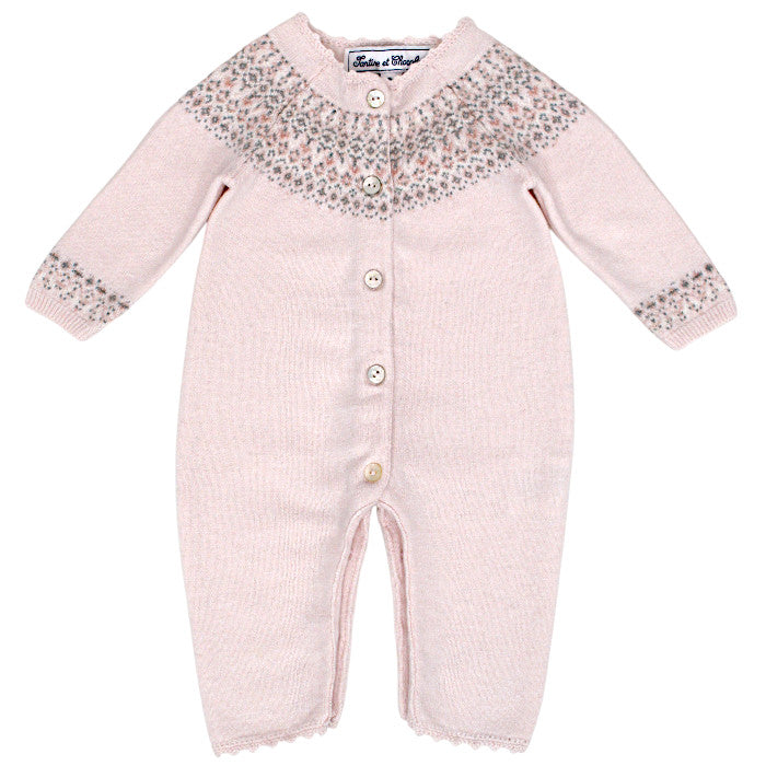 Combinaison bébé fille rose motif jacquard, taille 1 mois, marque Tartine et Chocolat - seconde main haut de gamme