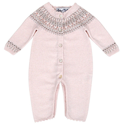 Combinaison bébé fille rose motif jacquard, taille 1 mois, marque Tartine et Chocolat - seconde main haut de gamme