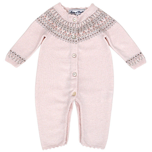Combinaison bébé fille rose motif jacquard, taille 1 mois, marque Tartine et Chocolat - seconde main haut de gamme