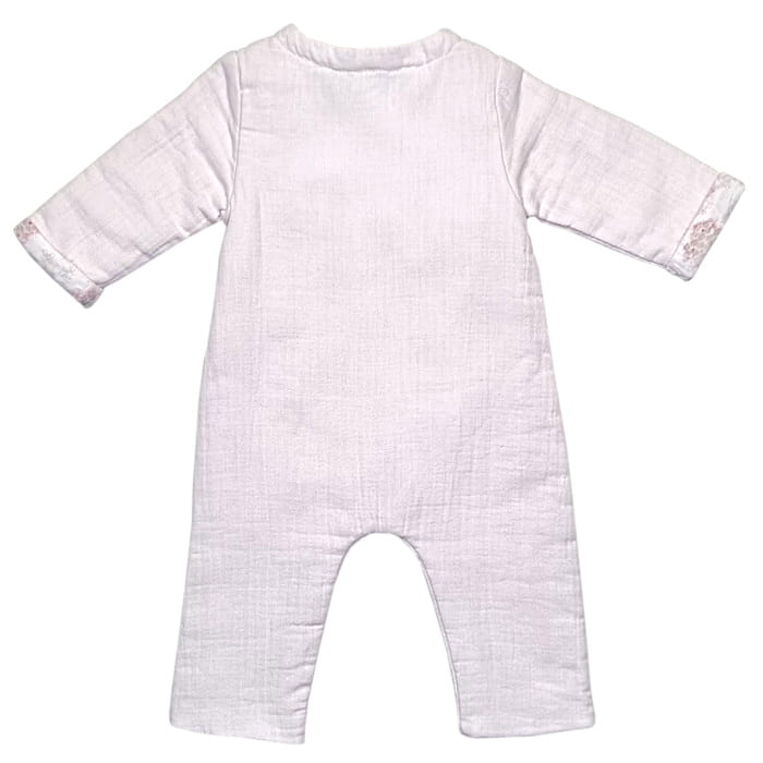 Combinaison longue rose, marque Tartine et Chocolat, pour bébé fille, 1 mois, vue de dos, vêtement chic de seconde main