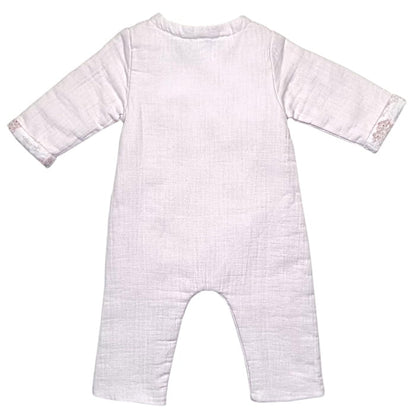 Combinaison longue rose, marque Tartine et Chocolat, pour bébé fille, 1 mois, vue de dos, vêtement chic de seconde main