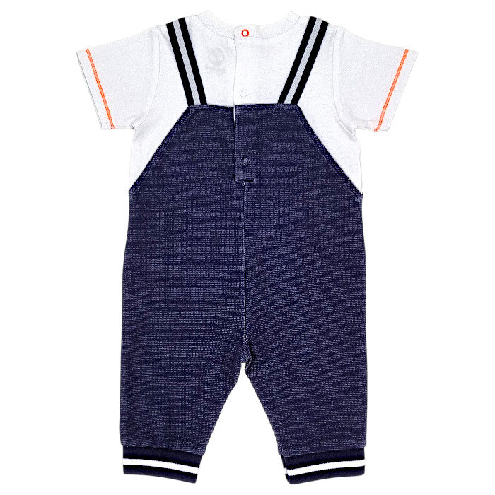 Combinaison bébé bleu effet trompe-l’œil Timberland, vue de dos, garçon 6 mois