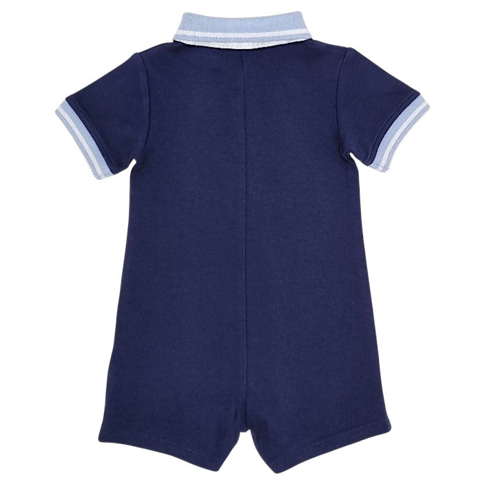 Combishort bébé bleu marine col polo Timberland, vue de dos, garçon 6 mois