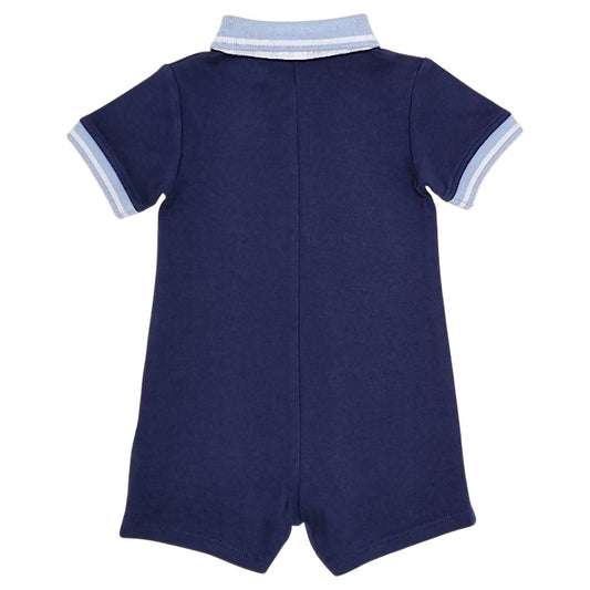 Combishort bébé bleu marine col polo Timberland, vue de dos, garçon 6 mois