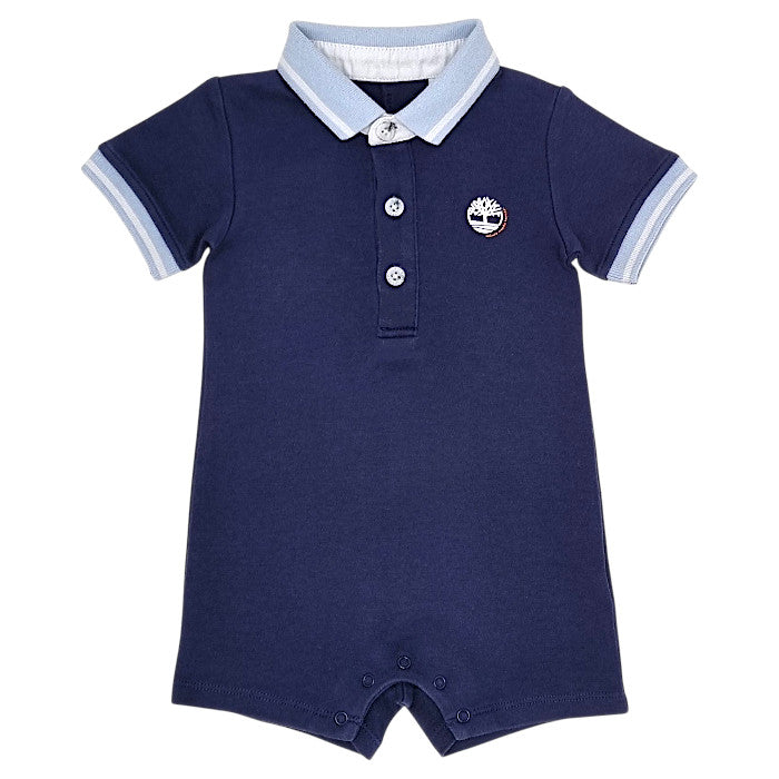 Combishort bébé garçon Timberland, bleu marine col polo, taille 6 mois, seconde main premium, vue de face
