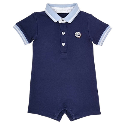 Combishort bébé garçon Timberland, bleu marine col polo, taille 6 mois, seconde main premium, vue de face