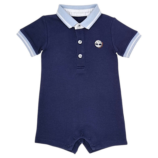Combishort bébé garçon Timberland, bleu marine col polo, taille 6 mois, seconde main premium, vue de face