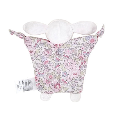 Doudou lapin blanc tissu Liberty, marque Jacadi, vue de dos, article de puériculture seconde main en état impeccable