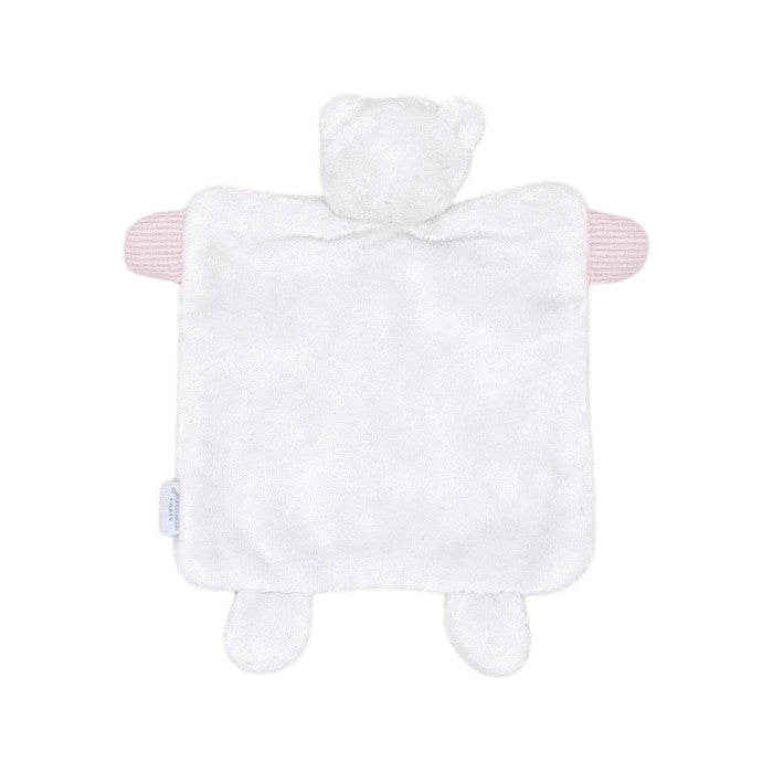 Doudou bébé blanc/rose plat ourson Jacadi, vue de dos, fille TU