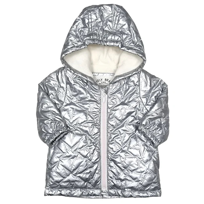 Doudoune bébé fille argenté matelassée étoiles, taille 3 mois, marque IKKS - seconde main premium