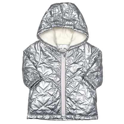 Doudoune bébé fille argenté matelassée étoiles, taille 3 mois, marque IKKS - seconde main premium