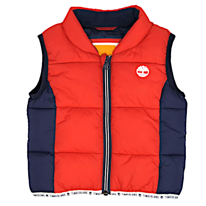Doudoune sans manches bébé garçon rouge/marine zippée, taille 6 mois, marque Timberland - seconde main premium