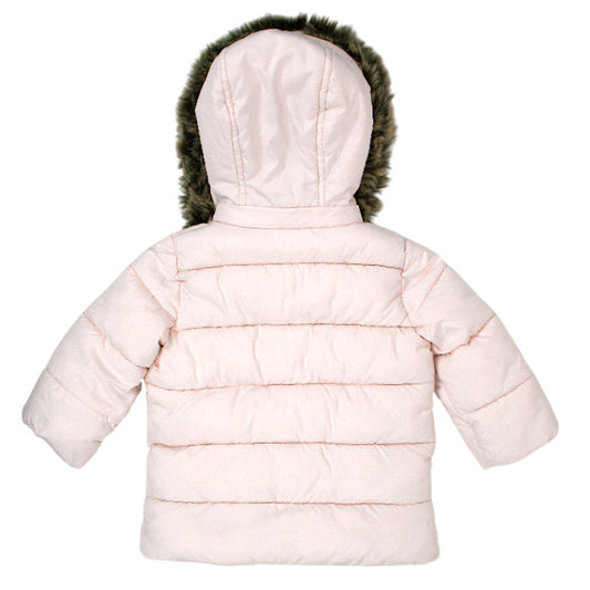 Doudoune bébé rose pâle à capuche amovible Tartine et Chocolat, vue de dos, fille 12 mois