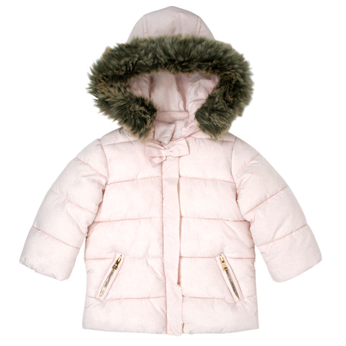 Doudoune bébé fille Tartine et Chocolat, rose pâle à capuche amovible, taille 12 mois, seconde main haut de gamme, vue de face