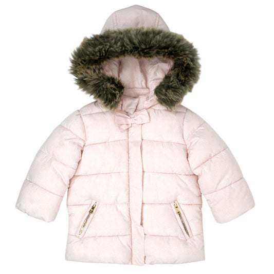 Doudoune bébé fille Tartine et Chocolat, rose pâle à capuche amovible, taille 12 mois, seconde main haut de gamme, vue de face