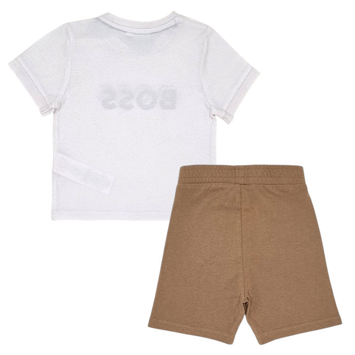 Ensemble bébé blanc/camel t-shirt et short Boss, vue de dos, garçon 18 mois