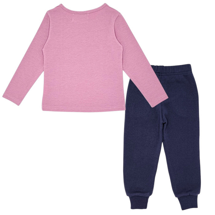 Ensemble bébé rose/marine t-shirt et pantalon de jogging Christian Lacroix, vue de dos, fille 12 mois