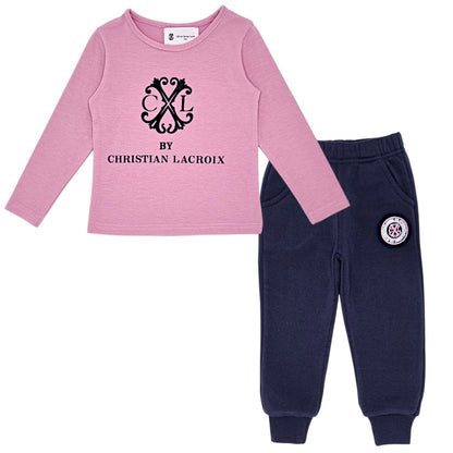 Ensemble bébé fille Christian Lacroix, rose/marine t-shirt et pantalon de jogging, taille 12 mois, seconde main luxe, vue de face