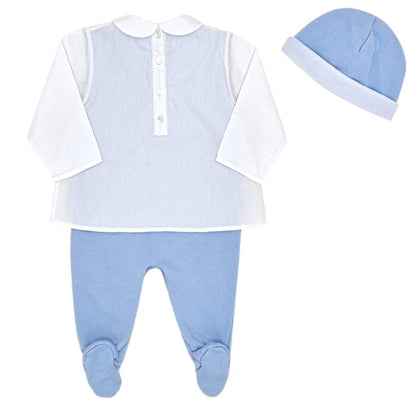 Ensemble pyjama et bonnet bleu, Fendi, 6 mois, vue de dos, cadeau de naissance garçon luxe