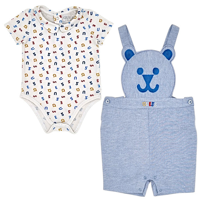 Ensemble bébé garçon Guess Baby, bleu body et salopette, taille 12 mois, seconde main premium, vue de face