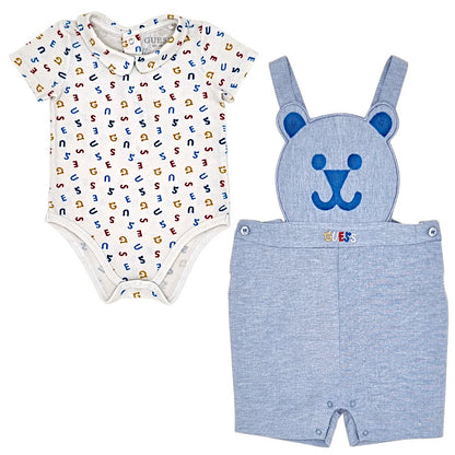 Ensemble bébé garçon Guess Baby, bleu body et salopette, taille 12 mois, seconde main premium, vue de face