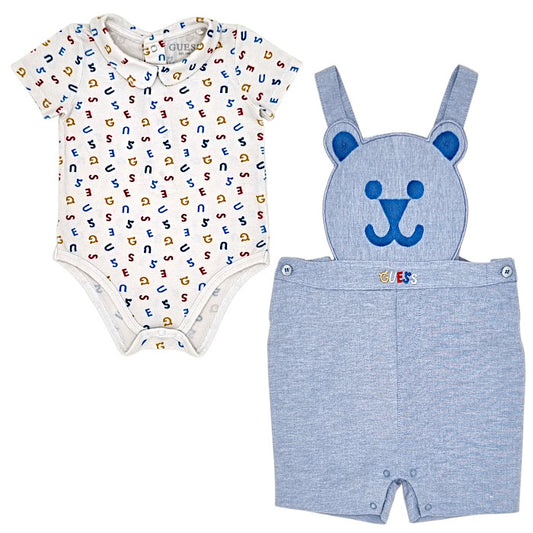 Ensemble bébé garçon Guess Baby, bleu body et salopette, taille 12 mois, seconde main premium, vue de face