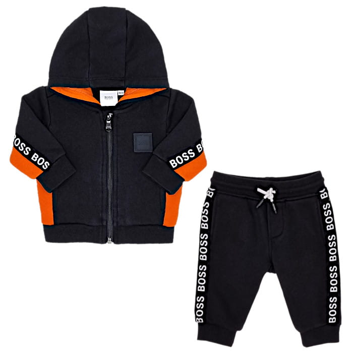 Ensemble jogging noir, Hugo Boss, garçon 3 mois, vue de face, vêtement bébé seconde main de marque