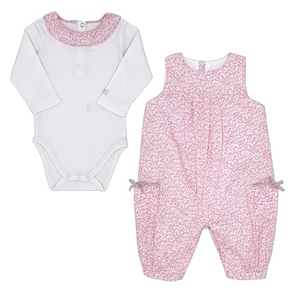 Ensemble bébé fille rose/blanc body et combinaison, taille 6 mois, marque Jacadi - seconde main haut de gamme