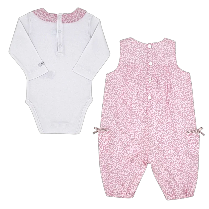 Ensemble bébé fille Jacadi 6 mois, rose/blanc, fermeture au dos