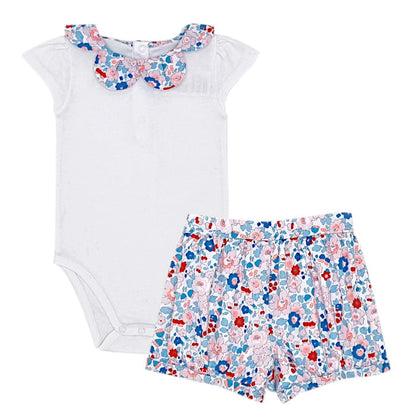 Ensemble body et short tissu Liberty, Jacadi, 18 mois, vue de face, vêtement d'occasion pour bébé fille en état impeccable à petit prix