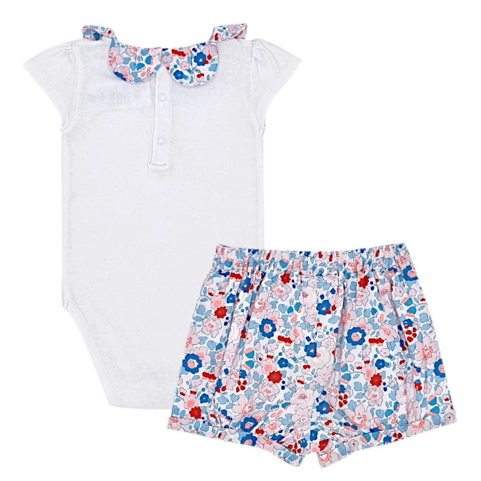 Ensemble body et short tissu Liberty, Jacadi, 18 mois, vue de dos, vêtement d'occasion pour bébé fille en état impeccable à petit prix
