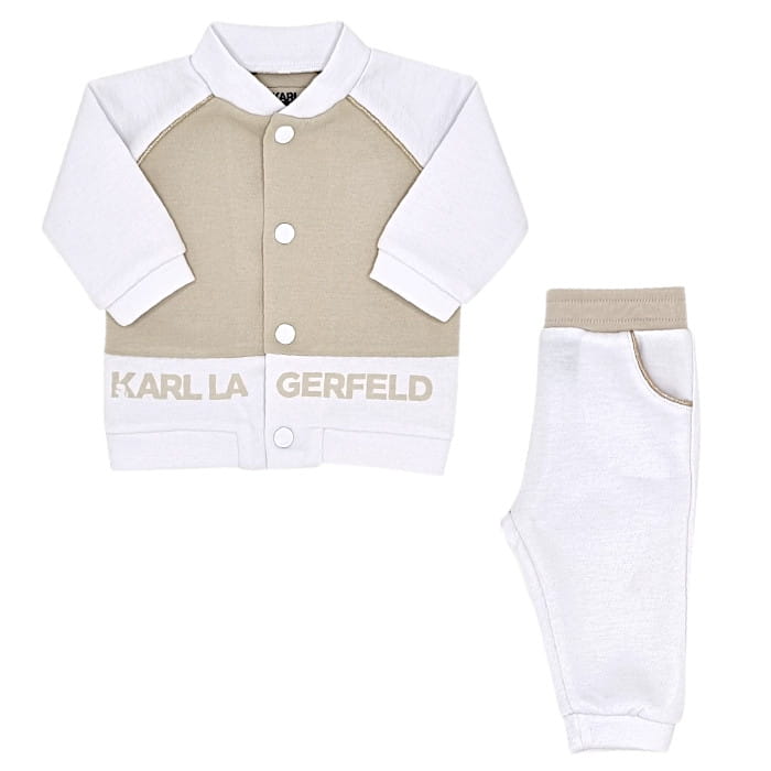 Ensemble jogging blanc, Karl Lagerfeld, fille 3 mois, vue de face, vêtement bébé de créateur