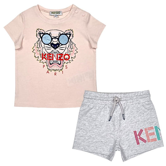 Ensemble Kenzo 18 mois t-shirt et short gris - Vêtement bébé fille de marque luxe d'occasion
