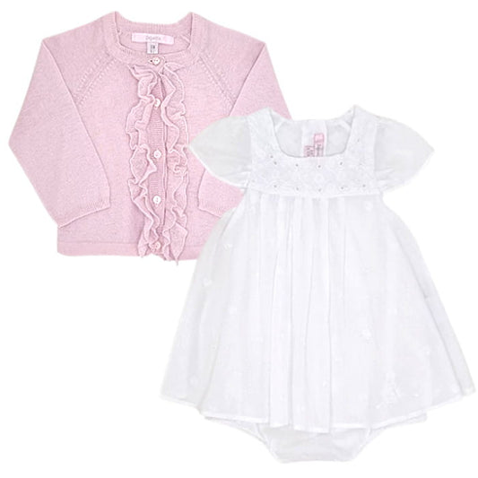 Ensemble bébé fille 6 mois Repetto d'occasion cardigan rose et robe blanche