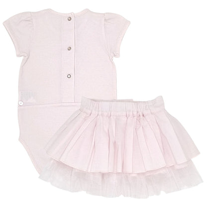 Ensemble bébé rose body et jupe Repetto, vue de dos, fille 6 mois