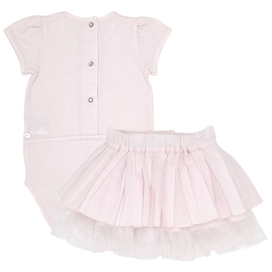 Ensemble bébé rose body et jupe Repetto, vue de dos, fille 6 mois