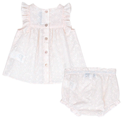 Ensemble bébé rose pâle blouse et bloomer Tartine et Chocolat, vue de dos, fille 12 mois
