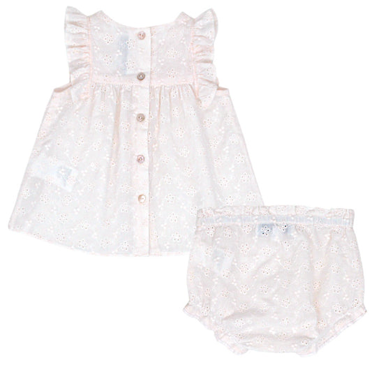 Ensemble bébé rose pâle blouse et bloomer Tartine et Chocolat, vue de dos, fille 12 mois