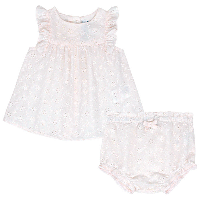 Ensemble bébé fille Tartine et Chocolat, rose pâle blouse et bloomer, taille 12 mois, seconde main haut de gamme, vue de face