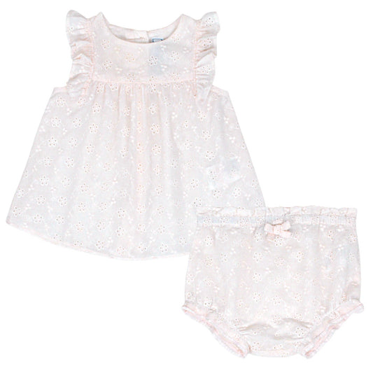 Ensemble bébé fille Tartine et Chocolat, rose pâle blouse et bloomer, taille 12 mois, seconde main haut de gamme, vue de face