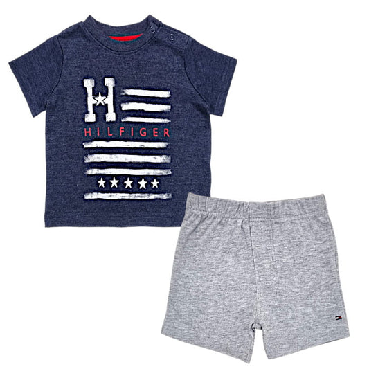 Ensemble garçon 3-6 mois t-shirt marine et short gris d'occasion - Vêtement Tommy Hilfiger pour bébé