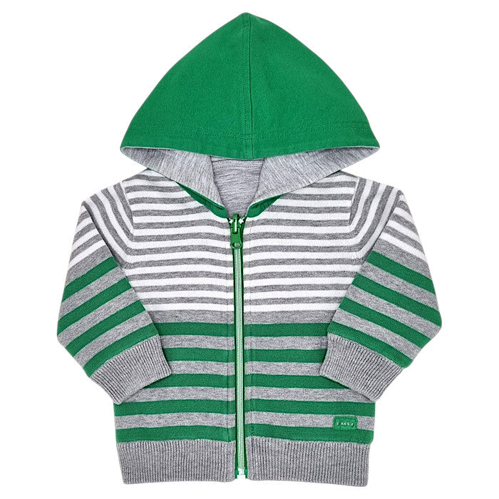 Gilet bébé garçon IKKS Junior, gris/vert réversible, taille 12 mois, seconde main premium, vue de face