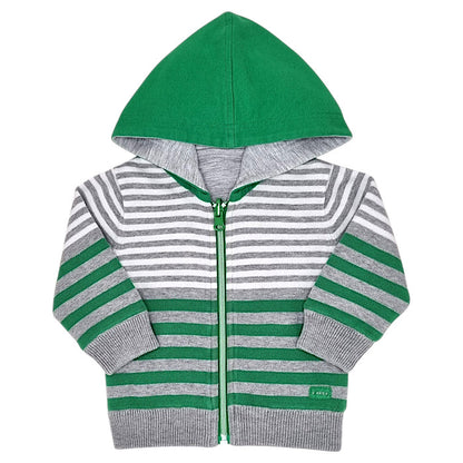 Gilet bébé garçon IKKS Junior, gris/vert réversible, taille 12 mois, seconde main premium, vue de face