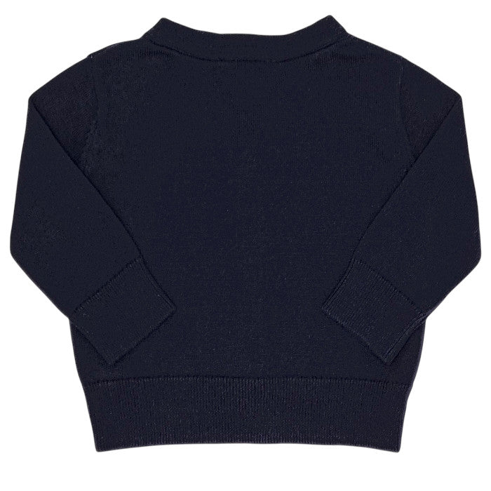 Gilet bébé bleu marine encolure V Jacadi, vue de dos, garçon 6 mois